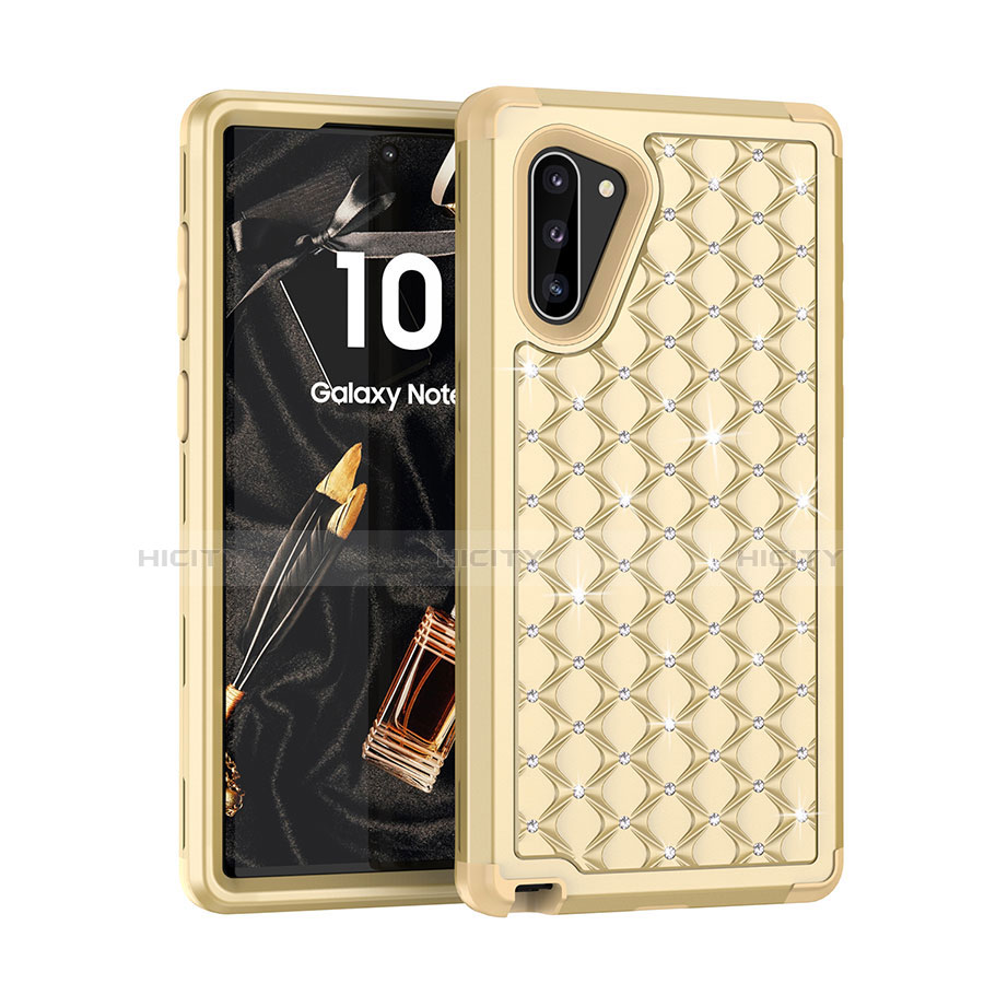 Custodia Silicone e Plastica Opaca Cover Fronte e Retro 360 Gradi Bling-Bling U01 per Samsung Galaxy Note 10 Oro