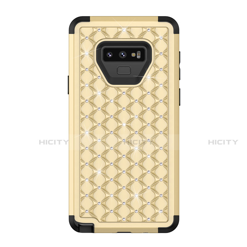 Custodia Silicone e Plastica Opaca Cover Fronte e Retro 360 Gradi Bling-Bling U01 per Samsung Galaxy Note 9 Oro e Nero