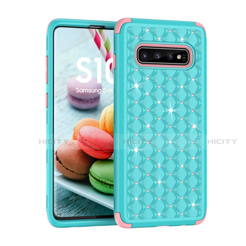 Custodia Silicone e Plastica Opaca Cover Fronte e Retro 360 Gradi Bling-Bling U01 per Samsung Galaxy S10 Plus