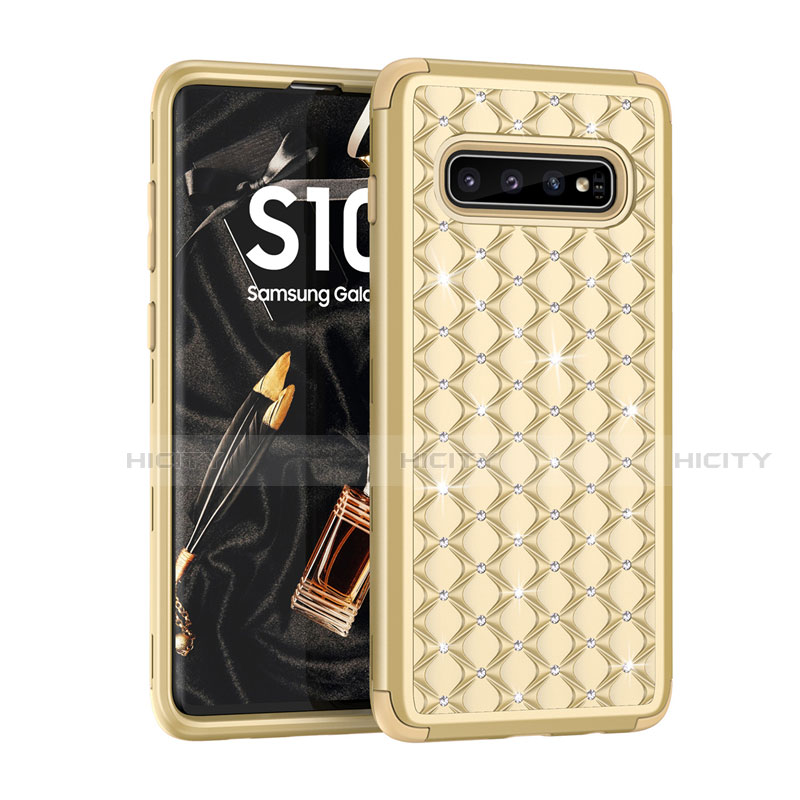 Custodia Silicone e Plastica Opaca Cover Fronte e Retro 360 Gradi Bling-Bling U01 per Samsung Galaxy S10 Plus