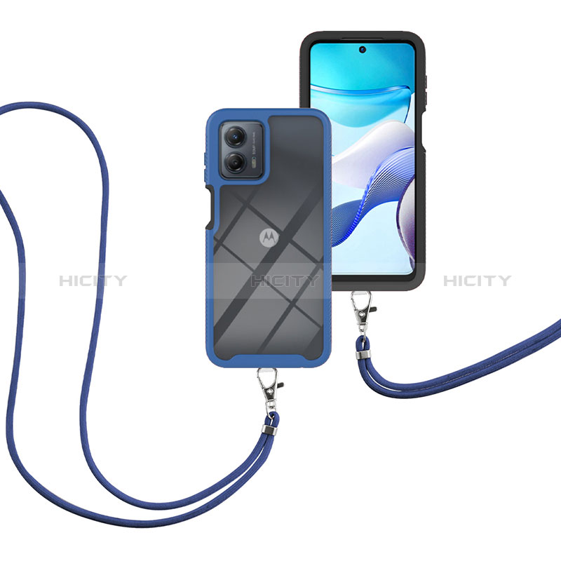 Custodia Silicone e Plastica Opaca Cover Fronte e Retro 360 Gradi con Cinghia Cordino Mano per Motorola Moto G 5G (2023)
