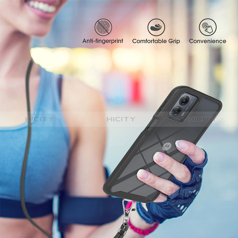 Custodia Silicone e Plastica Opaca Cover Fronte e Retro 360 Gradi con Cinghia Cordino Mano per Motorola Moto G 5G (2023)
