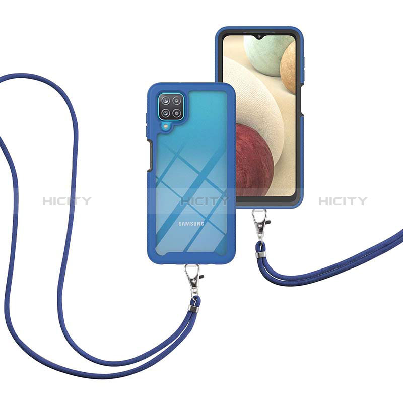 Custodia Silicone e Plastica Opaca Cover Fronte e Retro 360 Gradi con Cinghia Cordino Mano per Samsung Galaxy F12