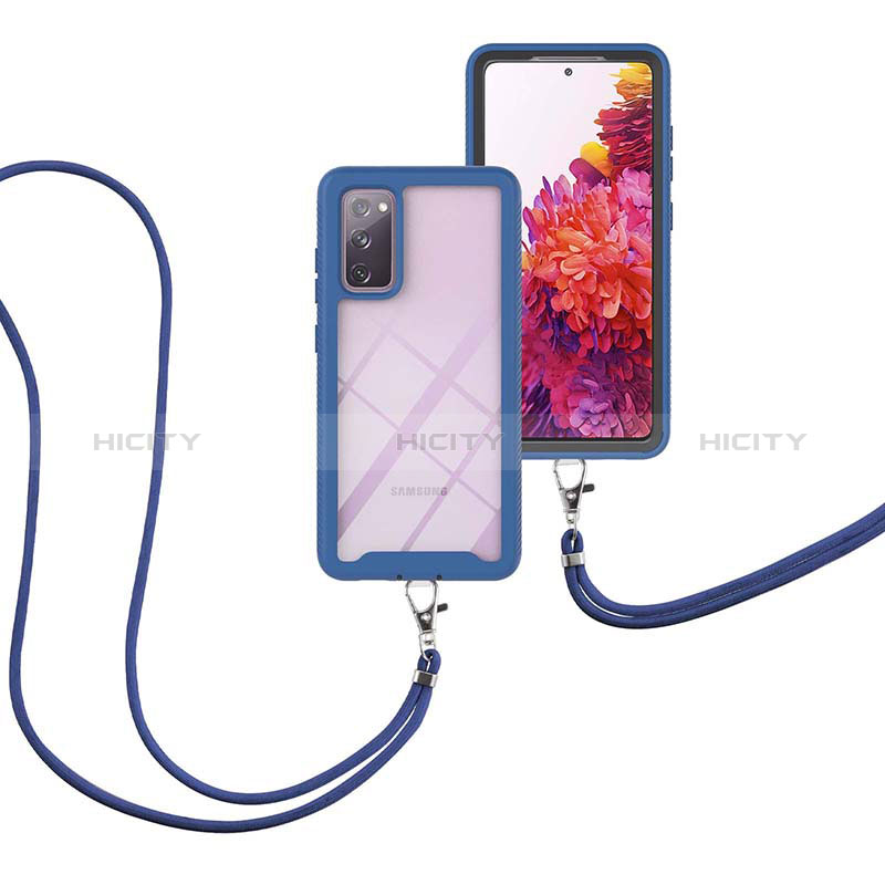 Custodia Silicone e Plastica Opaca Cover Fronte e Retro 360 Gradi con Cinghia Cordino Mano per Samsung Galaxy S20 Lite 5G Blu