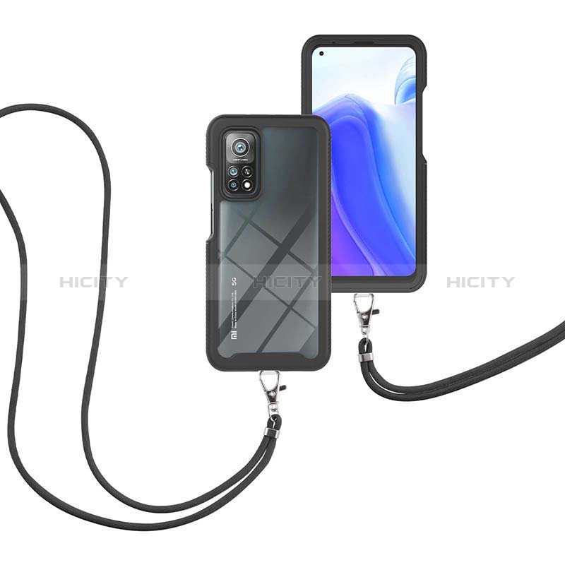 Custodia Silicone e Plastica Opaca Cover Fronte e Retro 360 Gradi con Cinghia Cordino Mano per Xiaomi Mi 10T 5G