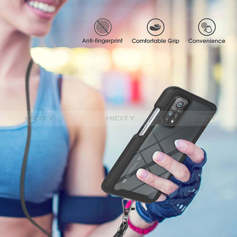 Custodia Silicone e Plastica Opaca Cover Fronte e Retro 360 Gradi con Cinghia Cordino Mano per Xiaomi Mi 10T 5G