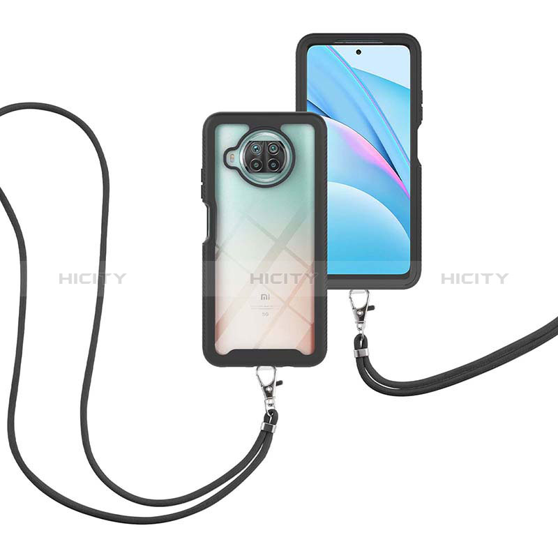 Custodia Silicone e Plastica Opaca Cover Fronte e Retro 360 Gradi con Cinghia Cordino Mano per Xiaomi Mi 10T Lite 5G Nero