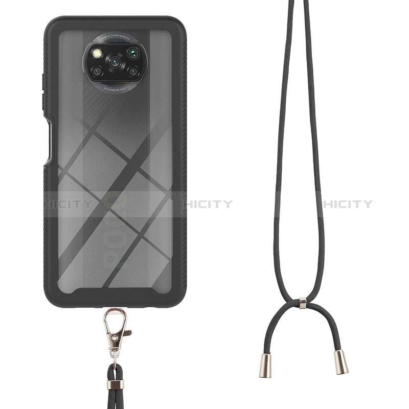 Custodia Silicone e Plastica Opaca Cover Fronte e Retro 360 Gradi con Cinghia Cordino Mano per Xiaomi Poco X3 NFC