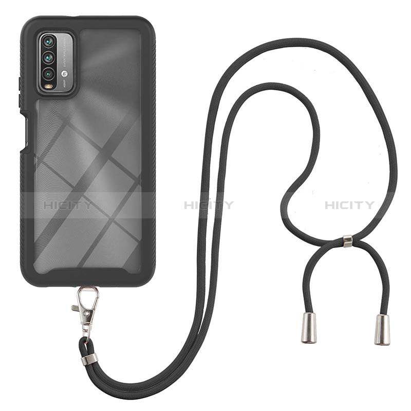 Custodia Silicone e Plastica Opaca Cover Fronte e Retro 360 Gradi con Cinghia Cordino Mano per Xiaomi Redmi 9T 4G