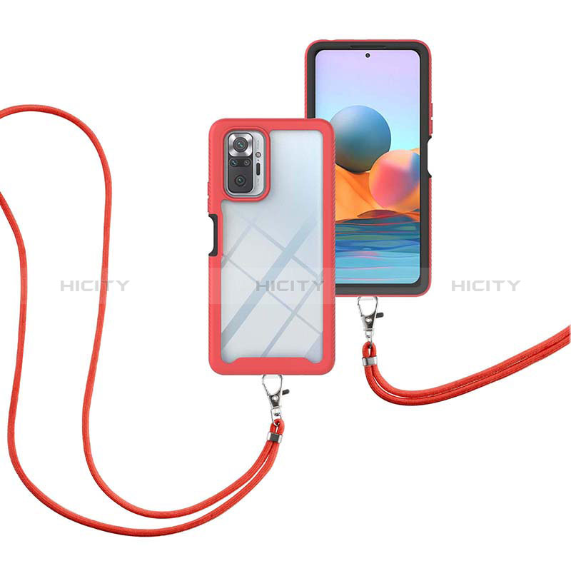 Custodia Silicone e Plastica Opaca Cover Fronte e Retro 360 Gradi con Cinghia Cordino Mano per Xiaomi Redmi Note 10 Pro 4G