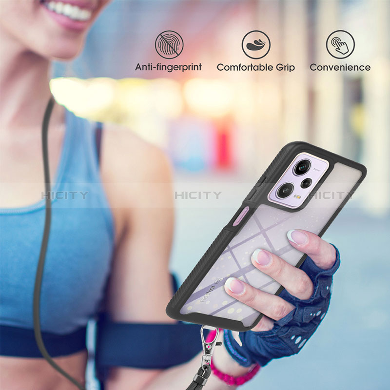 Custodia Silicone e Plastica Opaca Cover Fronte e Retro 360 Gradi con Cinghia Cordino Mano per Xiaomi Redmi Note 12 Pro 5G