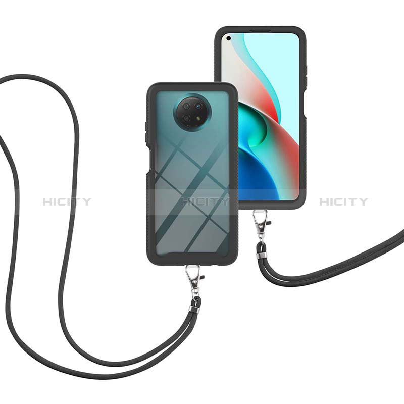 Custodia Silicone e Plastica Opaca Cover Fronte e Retro 360 Gradi con Cinghia Cordino Mano per Xiaomi Redmi Note 9 5G Nero