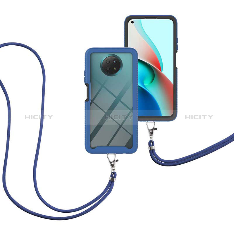 Custodia Silicone e Plastica Opaca Cover Fronte e Retro 360 Gradi con Cinghia Cordino Mano per Xiaomi Redmi Note 9T 5G