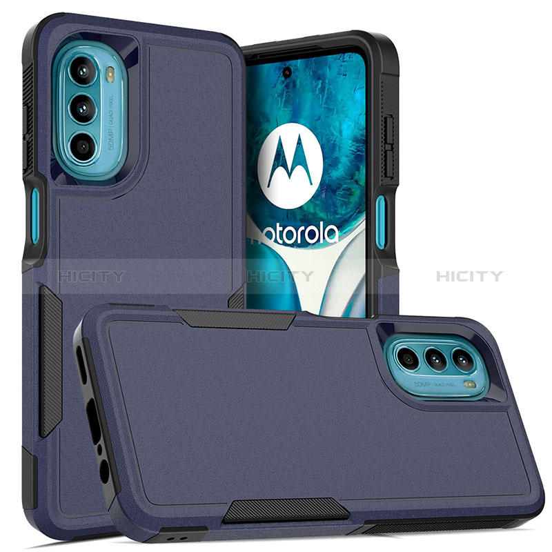 Custodia Silicone e Plastica Opaca Cover Fronte e Retro 360 Gradi MQ1 per Motorola MOTO G52 Blu