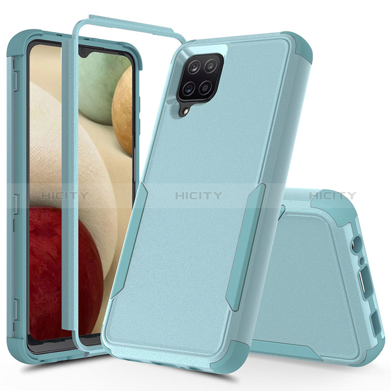 Custodia Silicone e Plastica Opaca Cover Fronte e Retro 360 Gradi MQ1 per Samsung Galaxy A12 Nacho Azzurro
