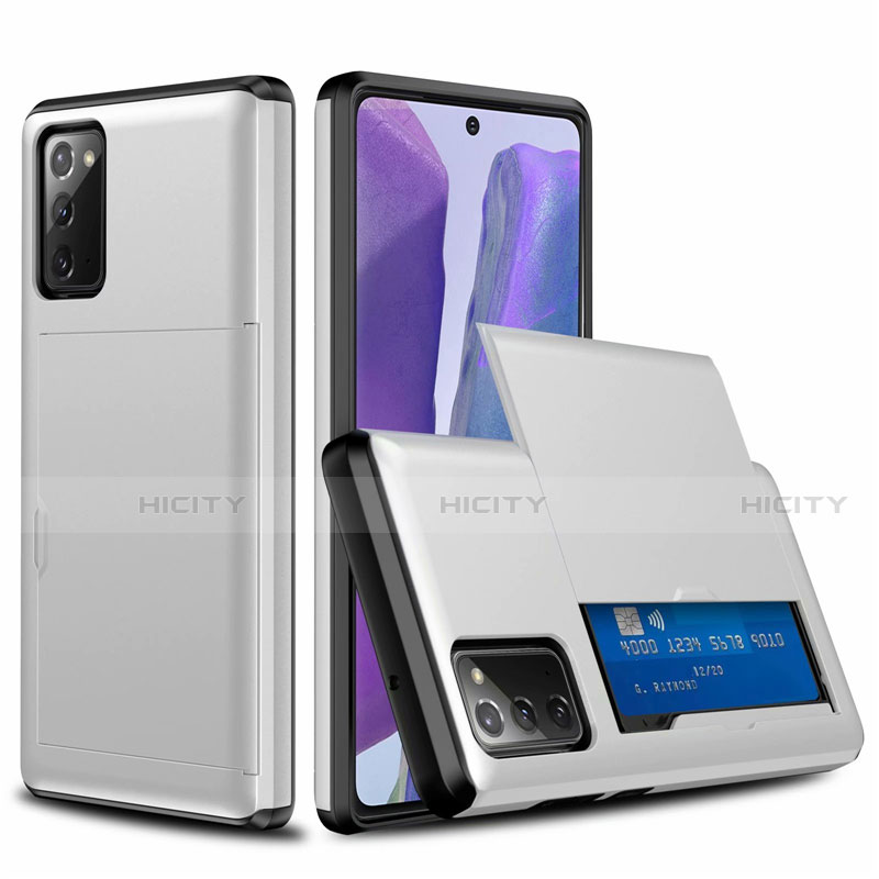 Custodia Silicone e Plastica Opaca Cover Fronte e Retro 360 Gradi N01 per Samsung Galaxy Note 20 5G Argento