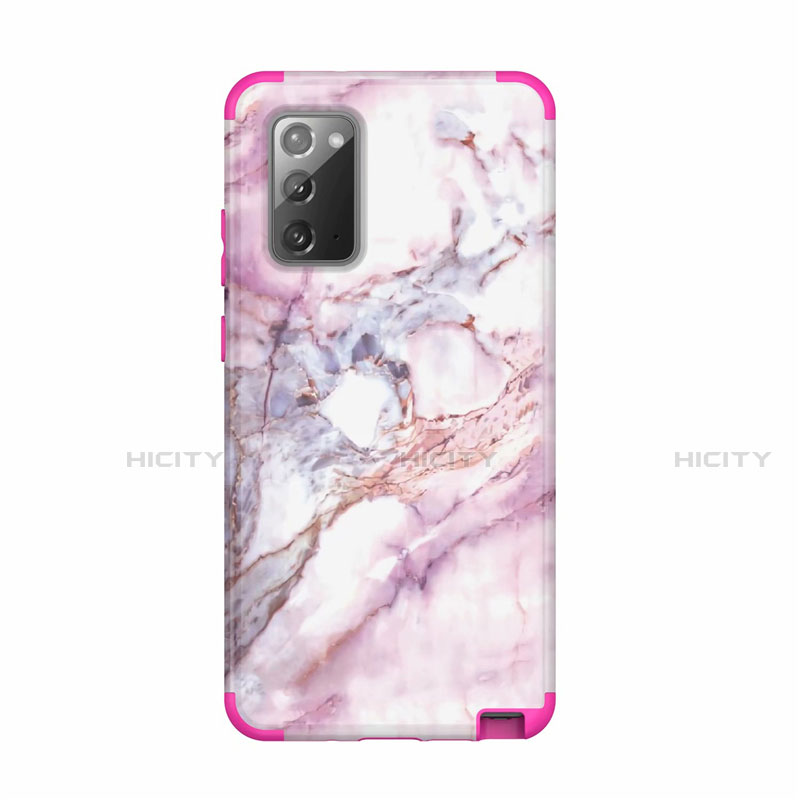 Custodia Silicone e Plastica Opaca Cover Fronte e Retro 360 Gradi N02 per Samsung Galaxy Note 20 5G Rosa Caldo