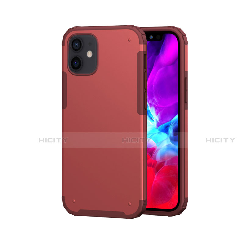 Custodia Silicone e Plastica Opaca Cover Fronte e Retro 360 Gradi per Apple iPhone 12 Mini Rosso