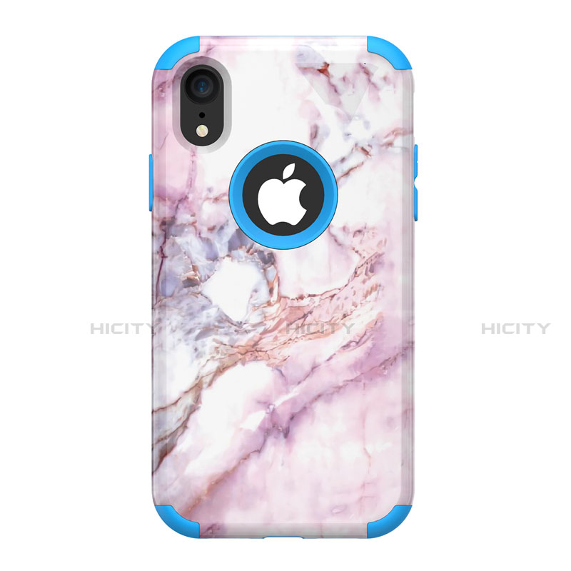 Custodia Silicone e Plastica Opaca Cover Fronte e Retro 360 Gradi per Apple iPhone XR Blu