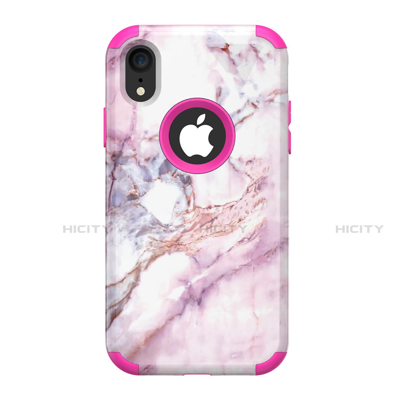 Custodia Silicone e Plastica Opaca Cover Fronte e Retro 360 Gradi per Apple iPhone XR Rosa Caldo