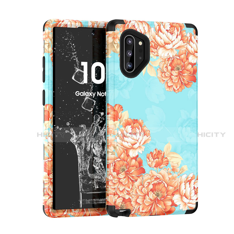 Custodia Silicone e Plastica Opaca Cover Fronte e Retro 360 Gradi per Samsung Galaxy Note 10 Plus 5G Ciano