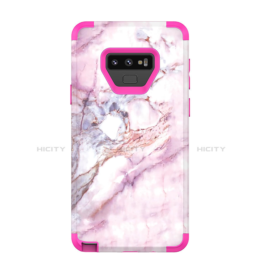 Custodia Silicone e Plastica Opaca Cover Fronte e Retro 360 Gradi per Samsung Galaxy Note 9 Rosa Caldo