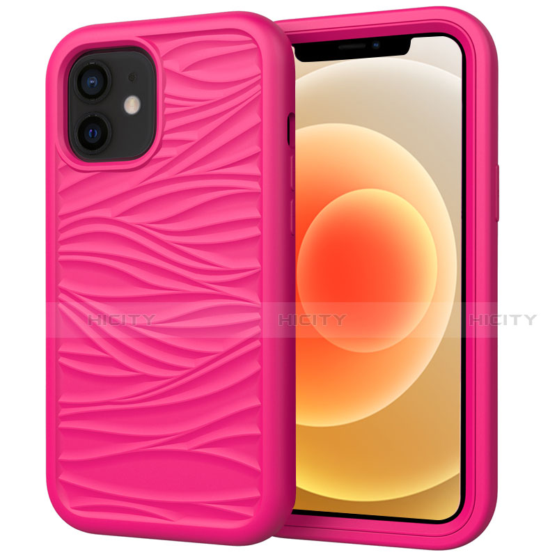 Custodia Silicone e Plastica Opaca Cover Fronte e Retro 360 Gradi R01 per Apple iPhone 12 Mini Rosa Caldo