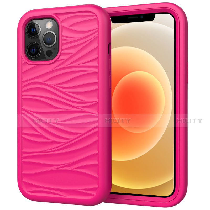 Custodia Silicone e Plastica Opaca Cover Fronte e Retro 360 Gradi R01 per Apple iPhone 12 Pro Rosa Caldo