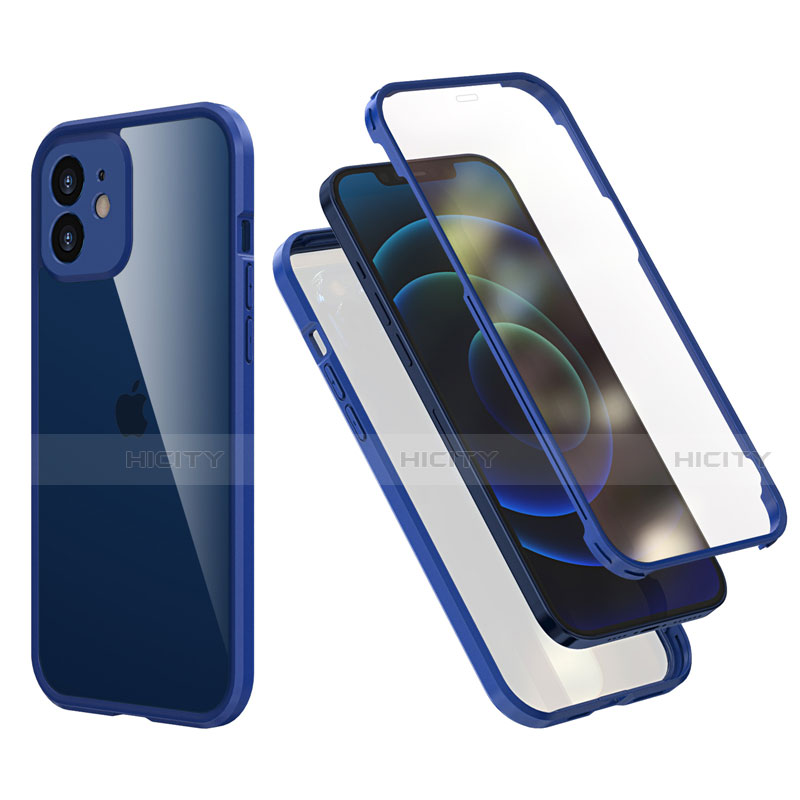 Custodia Silicone e Plastica Opaca Cover Fronte e Retro 360 Gradi R05 per Apple iPhone 12 Blu