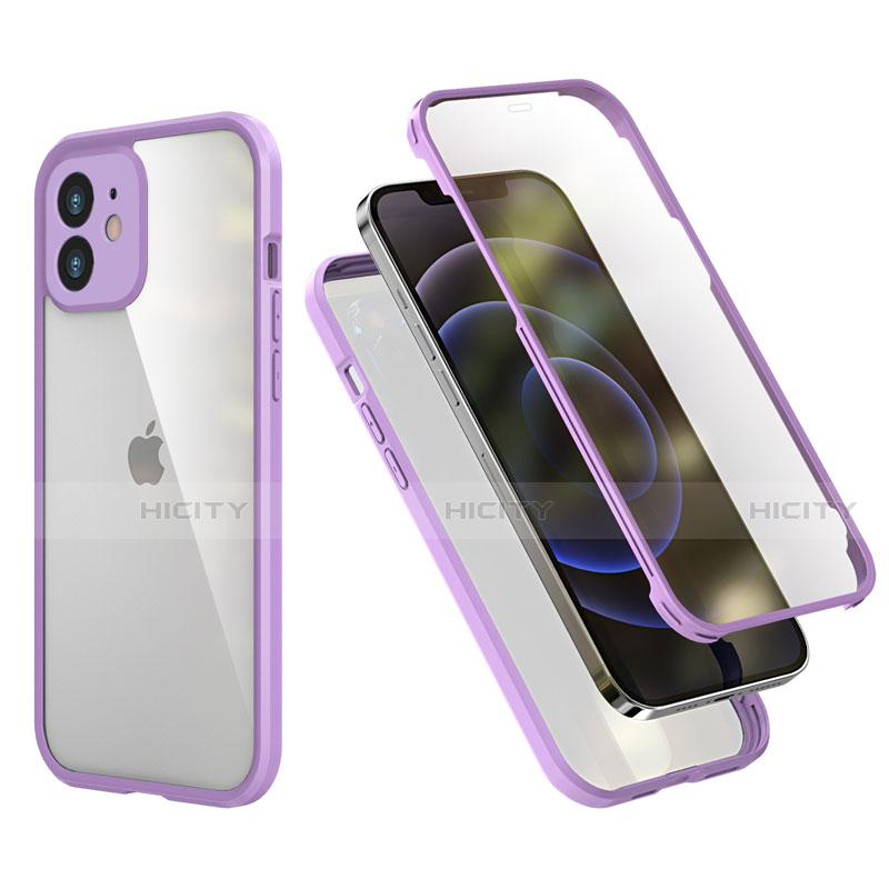 Custodia Silicone e Plastica Opaca Cover Fronte e Retro 360 Gradi R05 per Apple iPhone 12 Lavanda