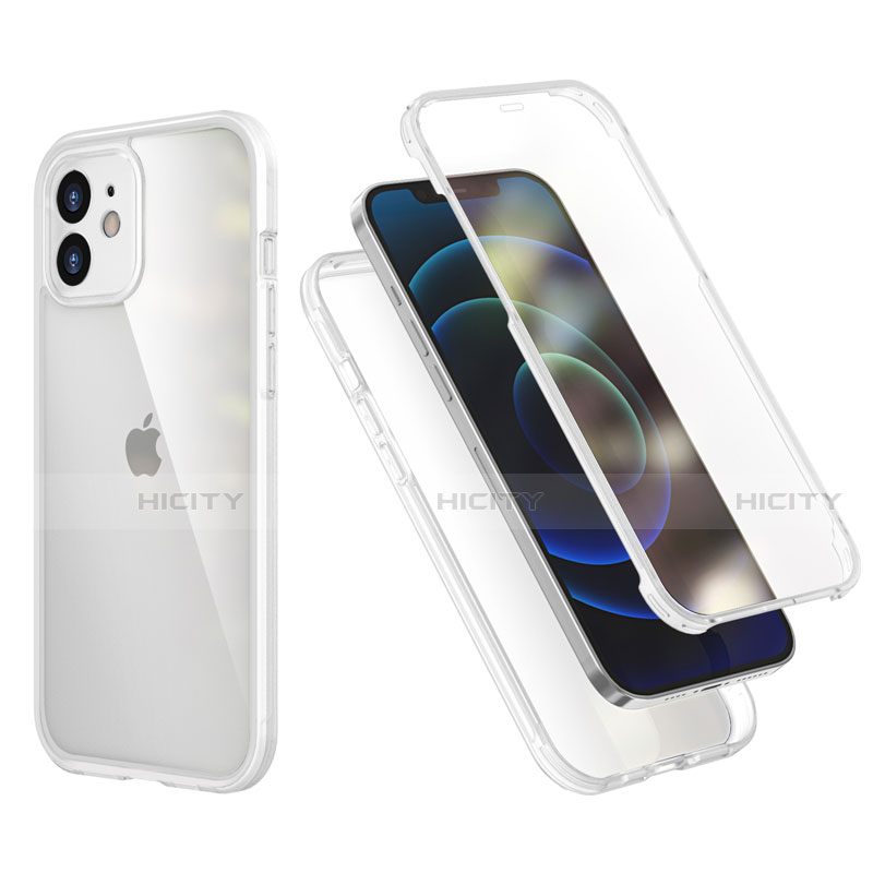 Custodia Silicone e Plastica Opaca Cover Fronte e Retro 360 Gradi R05 per Apple iPhone 12 Mini Chiaro