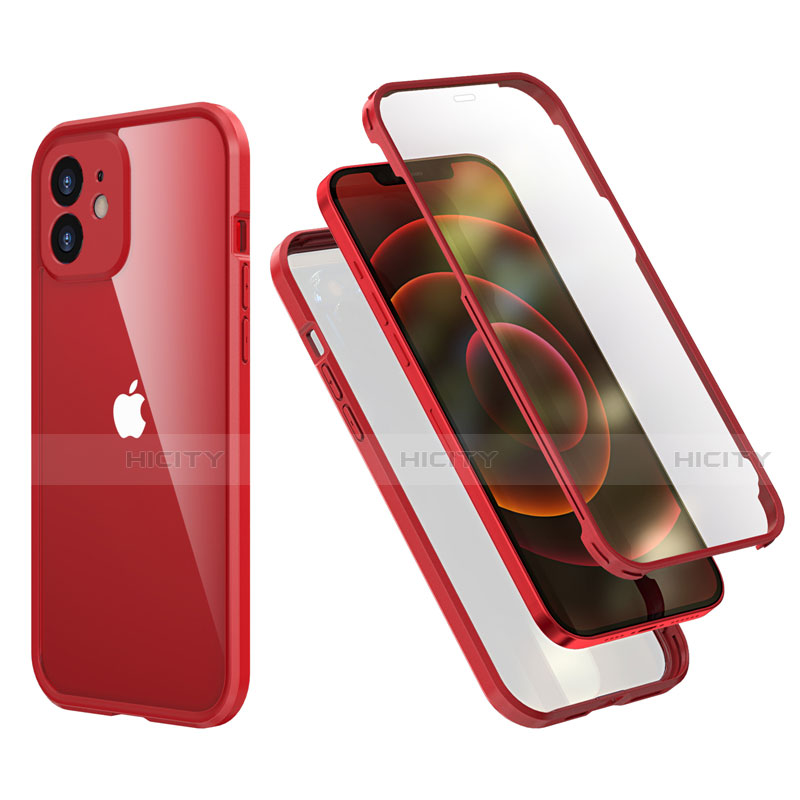 Custodia Silicone e Plastica Opaca Cover Fronte e Retro 360 Gradi R05 per Apple iPhone 12 Mini Rosso