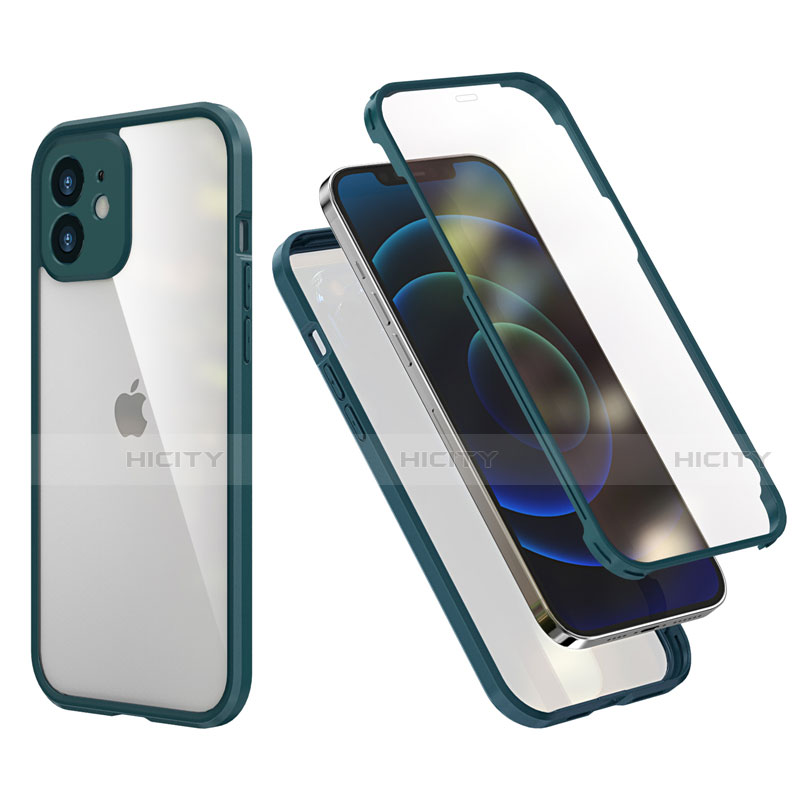 Custodia Silicone e Plastica Opaca Cover Fronte e Retro 360 Gradi R05 per Apple iPhone 12 Mini Verde Notte