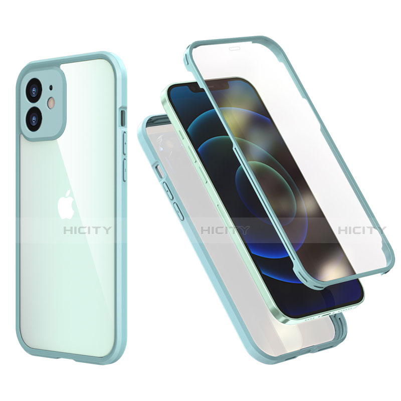 Custodia Silicone e Plastica Opaca Cover Fronte e Retro 360 Gradi R05 per Apple iPhone 12 Mini Verde Pastello