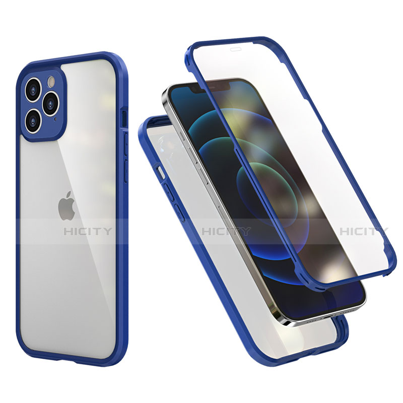 Custodia Silicone e Plastica Opaca Cover Fronte e Retro 360 Gradi R05 per Apple iPhone 12 Pro Blu