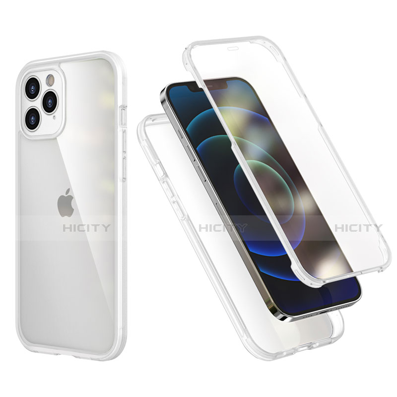 Custodia Silicone e Plastica Opaca Cover Fronte e Retro 360 Gradi R05 per Apple iPhone 12 Pro Max Chiaro