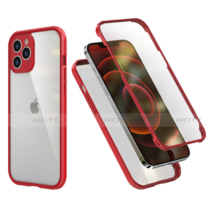 Custodia Silicone e Plastica Opaca Cover Fronte e Retro 360 Gradi R05 per Apple iPhone 12 Pro Max Rosso