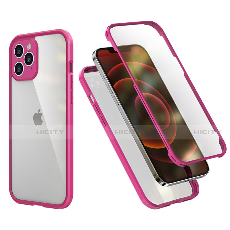 Custodia Silicone e Plastica Opaca Cover Fronte e Retro 360 Gradi R05 per Apple iPhone 12 Pro Rosa Caldo