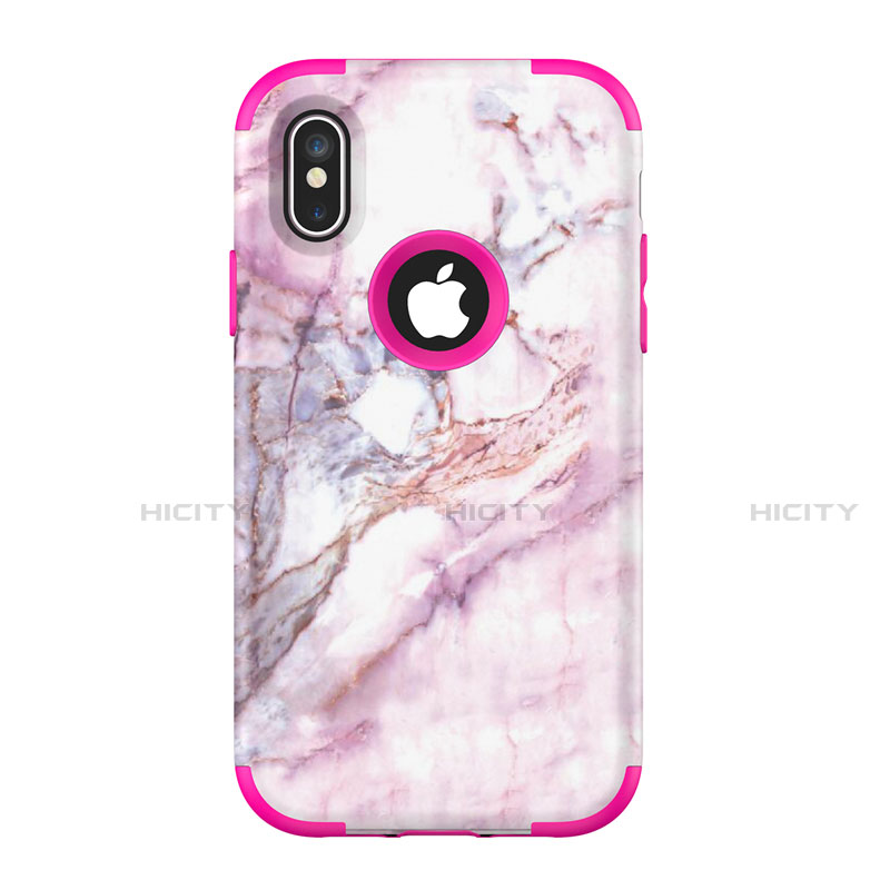 Custodia Silicone e Plastica Opaca Cover Fronte e Retro 360 Gradi U01 per Apple iPhone X Rosa Caldo