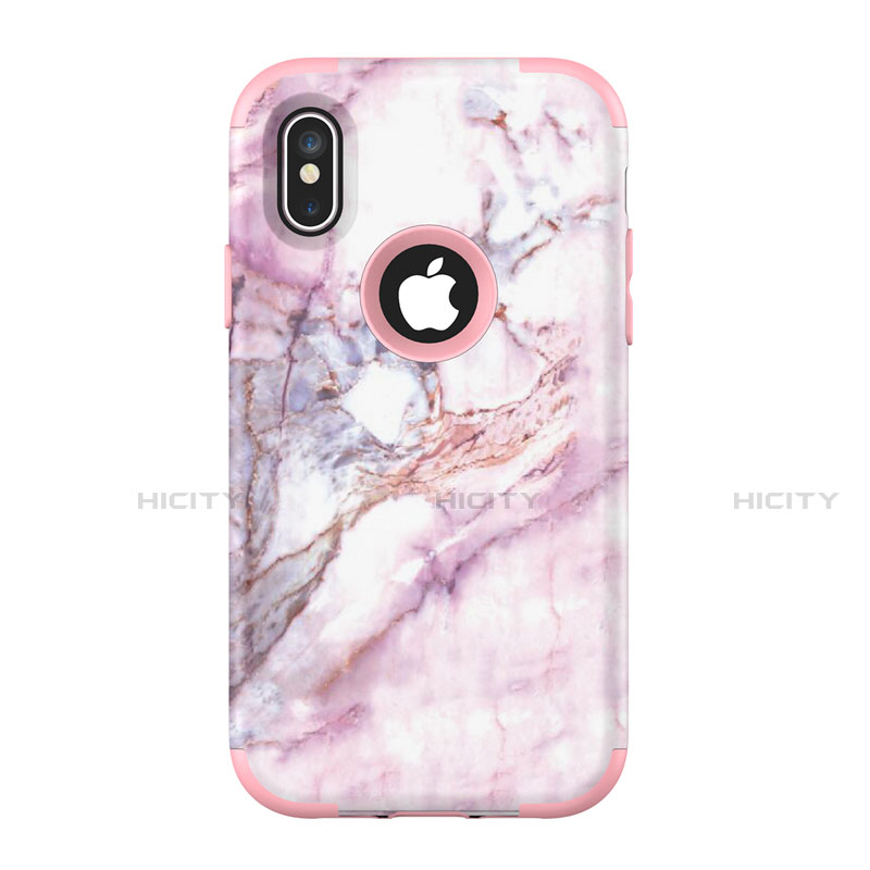 Custodia Silicone e Plastica Opaca Cover Fronte e Retro 360 Gradi U01 per Apple iPhone Xs Oro Rosa