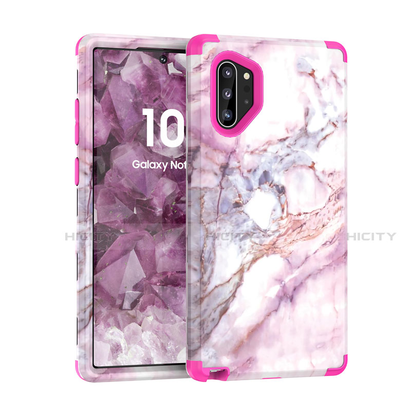 Custodia Silicone e Plastica Opaca Cover Fronte e Retro 360 Gradi U01 per Samsung Galaxy Note 10 Plus Rosa Caldo