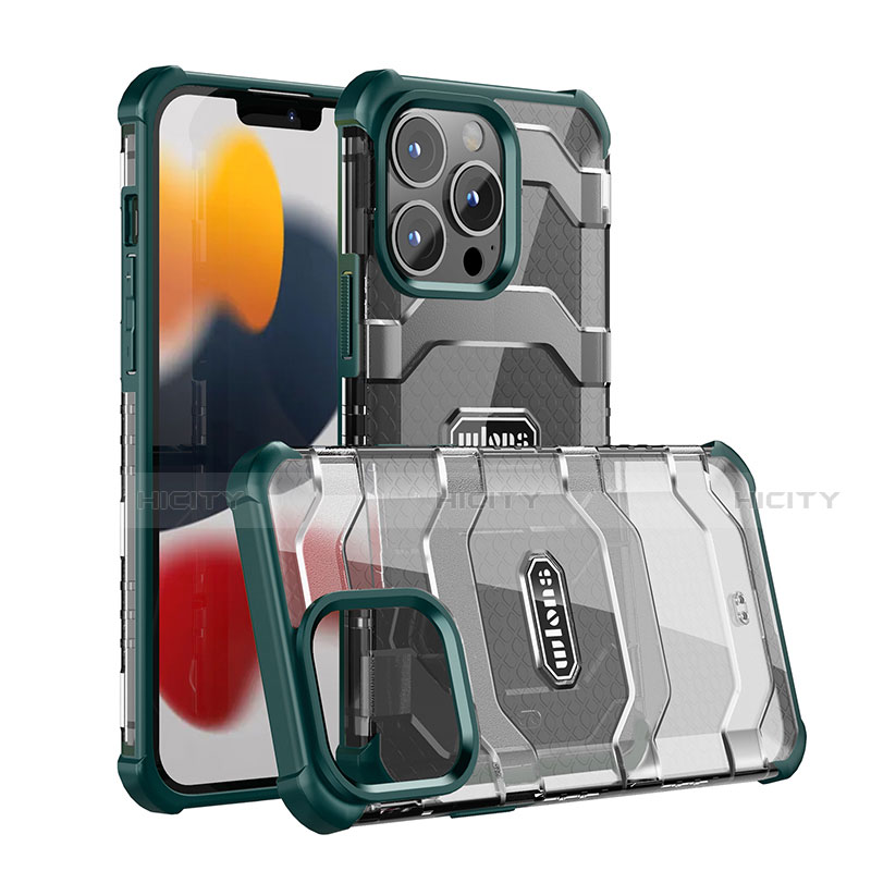 Custodia Silicone e Plastica Opaca Cover Fronte e Retro 360 Gradi U03 per Apple iPhone 13 Pro Max Verde