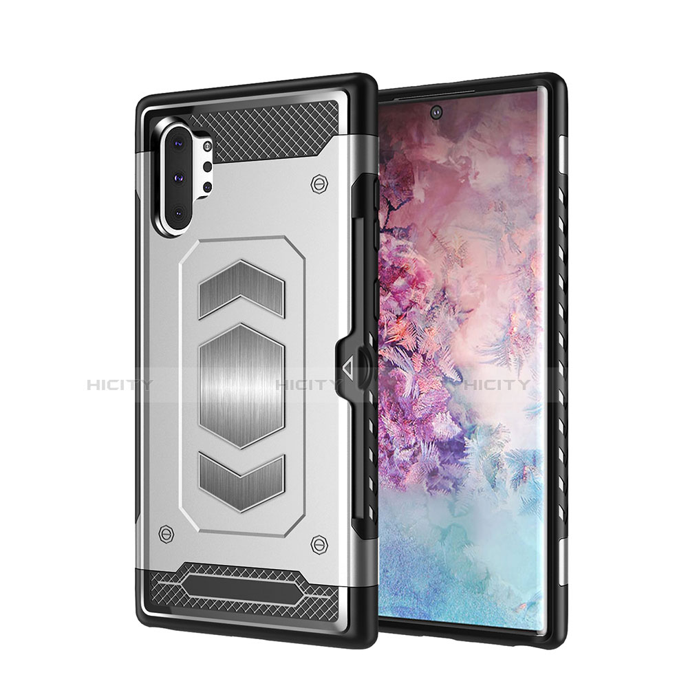 Custodia Silicone e Plastica Opaca Cover Magnetico per Samsung Galaxy Note 10 Plus 5G Argento