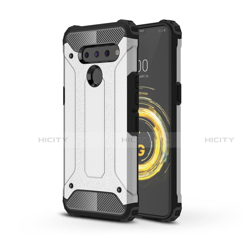 Custodia Silicone e Plastica Opaca Cover per LG V50 ThinQ 5G Argento