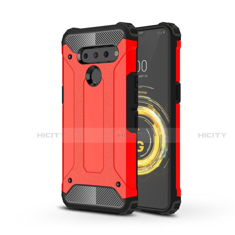 Custodia Silicone e Plastica Opaca Cover per LG V50 ThinQ 5G Rosso