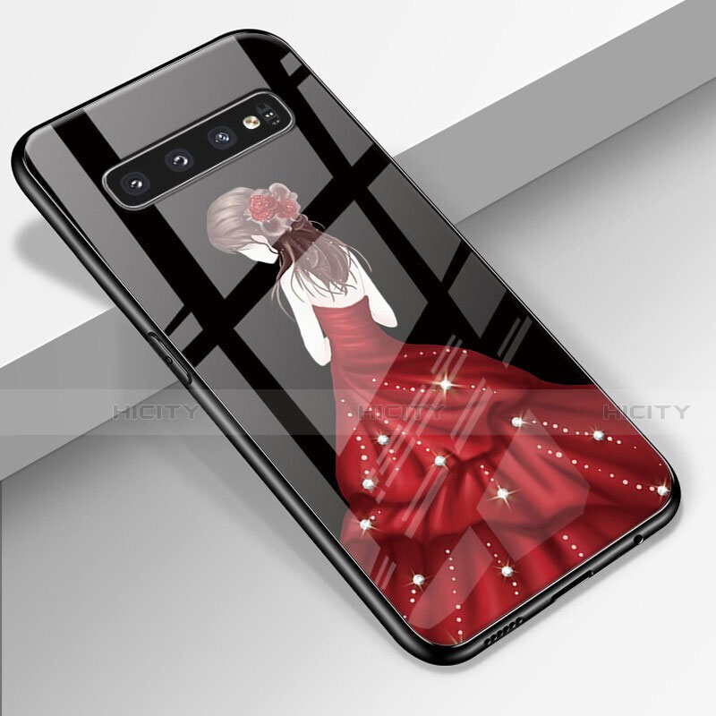 Custodia Silicone Gel Laterale Abito Ragazza Specchio Cover K01 per Samsung Galaxy S10 Plus Nero