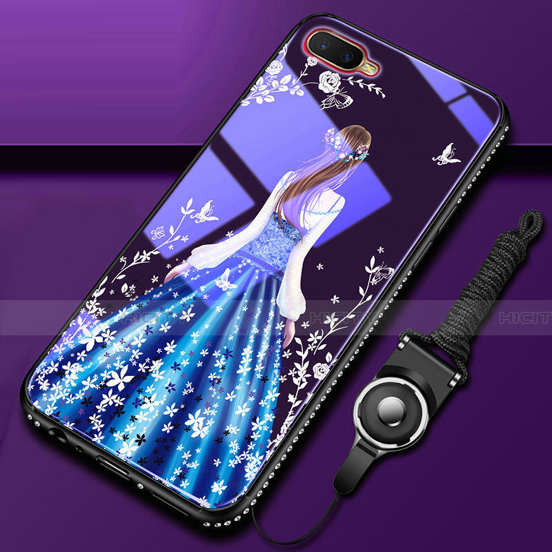 Custodia Silicone Gel Laterale Abito Ragazza Specchio Cover M01 per Oppo R17 Neo Blu