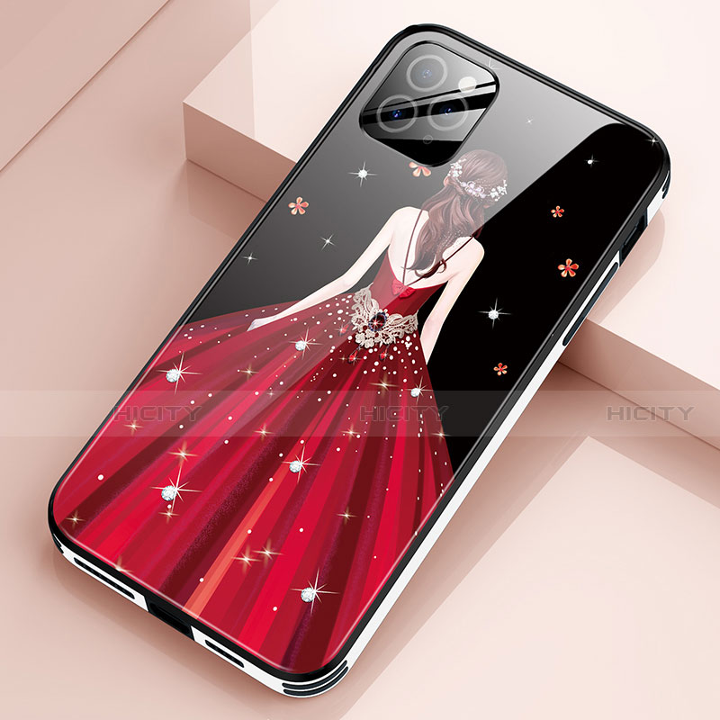 Custodia Silicone Gel Laterale Abito Ragazza Specchio Cover per Apple iPhone 12 Pro Rosso