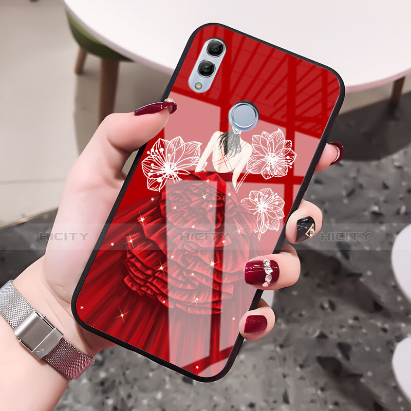 Custodia Silicone Gel Laterale Abito Ragazza Specchio Cover per Huawei Honor 10 Lite Rosso