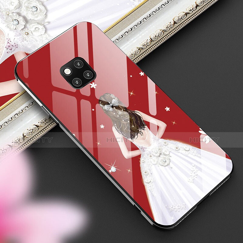 Custodia Silicone Gel Laterale Abito Ragazza Specchio Cover per Huawei Mate 20 Pro Rosso